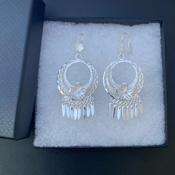 925 STERLING SILVER MEDIUM ROUND FOLKLORIC FILIGREE EARRINGS  From Mexico - Picture 9 of 11